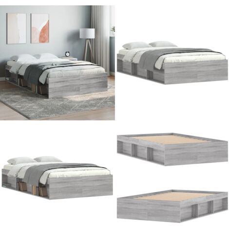 Bettgestell Grau Sonoma 120x190 cm - Holzbettfassungen - Bettrahmen - Doppelbett - Massivholzbette - Bettkasten - Home & Living