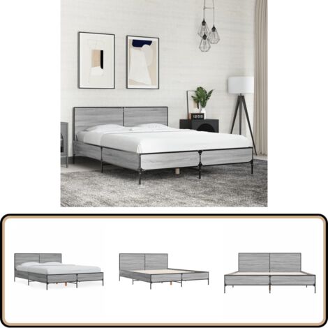 Bettgestell Grau Sonoma 120x200 cm Holzwerkstoff und Metall - Holzbettfassungen - Doppelbett Gestell - Bettrahmen Grau - Boxspringbett Rahmen - Schlafraum Dekoration