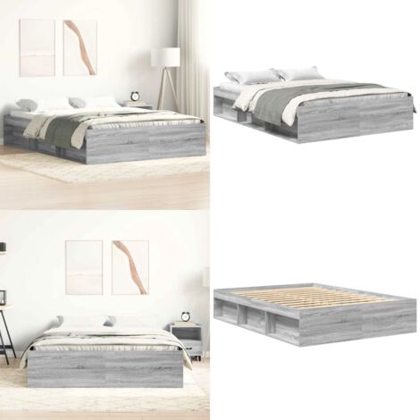 Bettgestell Grau Sonoma 140x190 cm - Holzbettfassungen - Bettrahmen - Doppelbett - Massivholzbette - Bettkasten - Home & Living