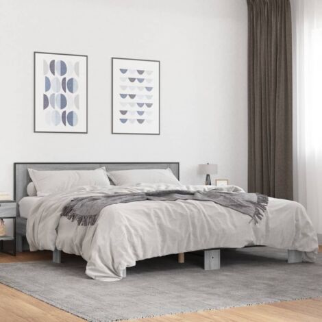 Bettgestell Grau Sonoma 200x200 cm Holzwerkstoff und Metall vidaXL