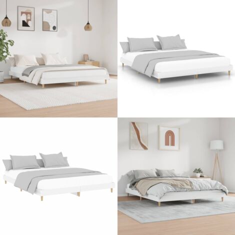 Bettgestell Hochglanz-Weiß 200x200 cm Holzwerkstoff - Bettes Gestell - Doppelbett - Weißes Bett - Massivholzbette - Lattenrost - Home & Living