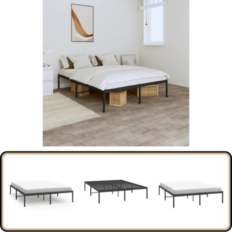 Bettgestell Metall Schwarz 140x200 cm - Metallbettfundament - Doppelbett - Schwarzes Bettgestell - Boxspringrahmen - Schlafzimmermöbel