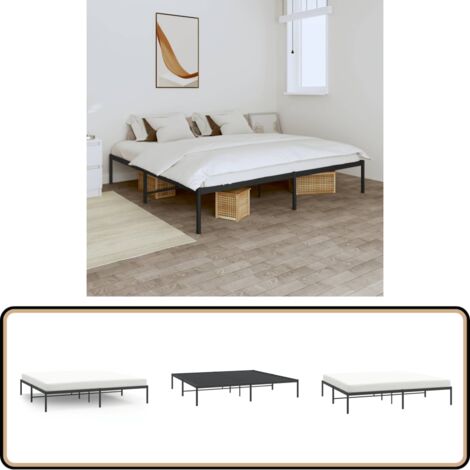 Bettgestell Metall Schwarz 180x200 cm - Metallbettfundament - Doppelbett - Boxspringrahmen - Schwarzes Bettgestell - Schlafzimmermöbel