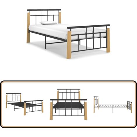 Bettgestell Metall und Massivholz Eiche 100x200 cm - Bettgestell - Metallbett - Holzbett - Doppelbett - Boxspringbetten