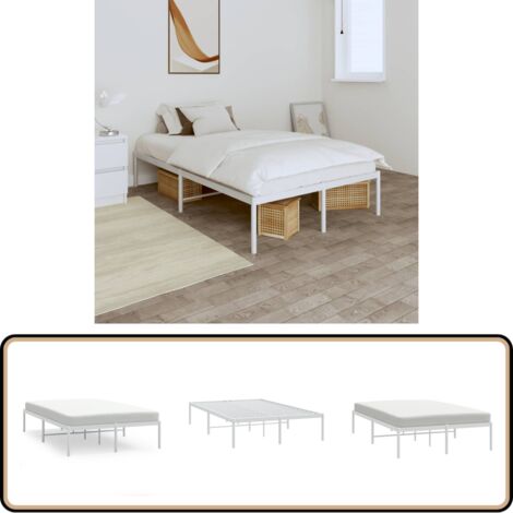Bettgestell Metall Weiß 120x190 cm - Metallbettfundament - Weißes Bettgestell - Doppelbett - Boxspringrahmen - Schlafraumgestaltung