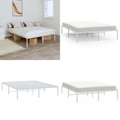 Bettgestell Metall Weiß 140x200 cm - Metallbettfundament - Weißes Bettgestell - Doppelbettgestell - Boxspringrahmen - Schlafzimmermöbel - Home & Living