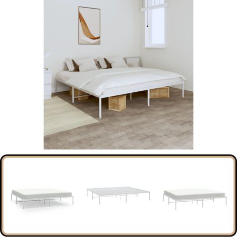 Bettgestell Metall Weiß 180x200 cm - Metallbettfundament - Doppelbett - Weißes Bettgestell - Boxspringrahmen - Schlafzimmermöbel