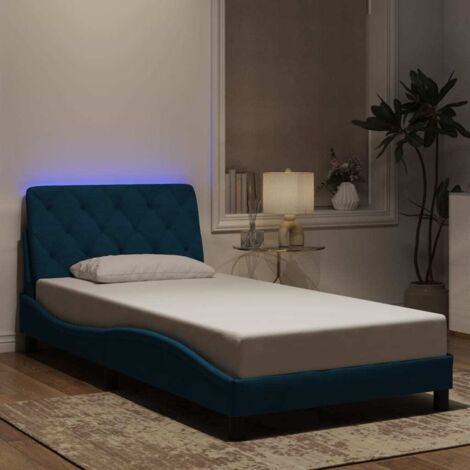 Bettgestell mit blauen LED-Lichtern 100x200 cm Samt