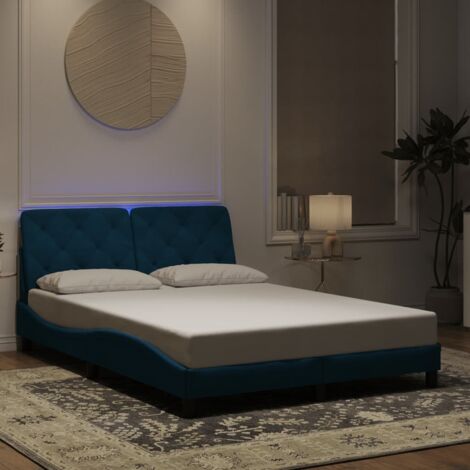 Bettgestell mit blauen LED-Lichtern 120x200 cm Samt