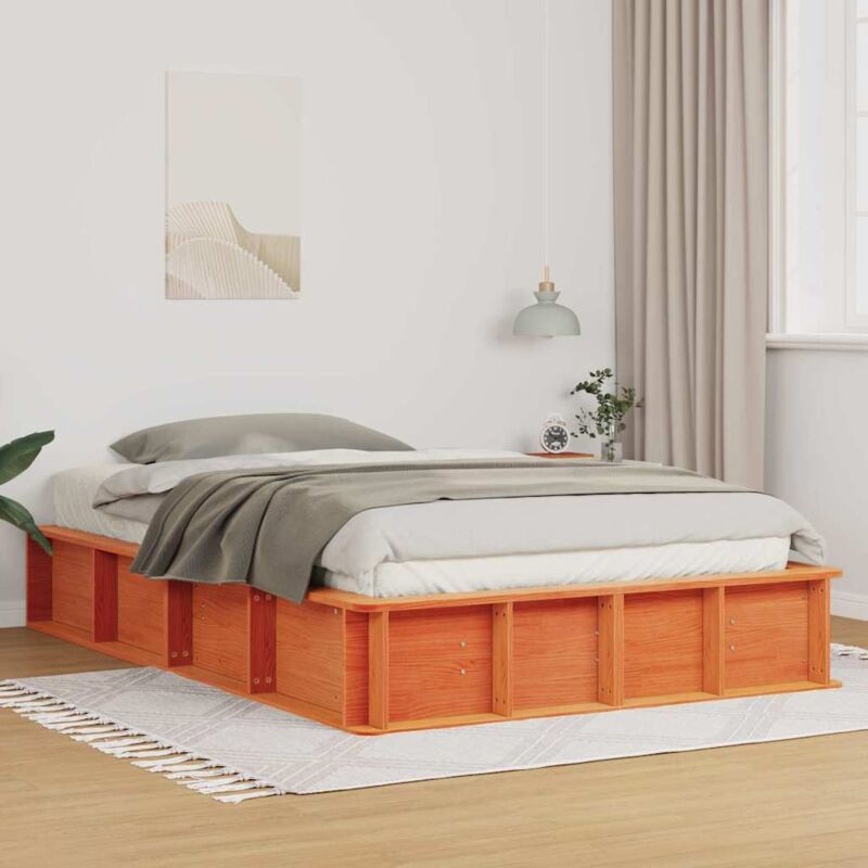 Bettgestell Mit Speicher Wachsbraun 140 X 200 Cm Massivholz Vidaxl