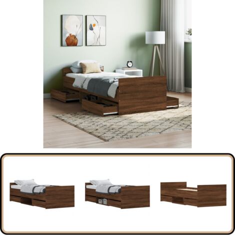 Bettgestell mit Kopf- und Fußteil Braun Eichen-Optik 75x190 cm - Holzbettfassungen - Eiche Möbel - Doppelbett Gestell - Bettkopfstütze - Schrankbett