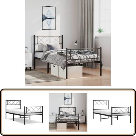 Bettgestell mit Kopf- und Fußteil Metall Schwarz 100x200 cm - Bettgestell - Metallbett - Doppelbett - Schwarzes Bett - Schlafzimmermöbel