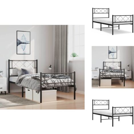 Bettgestell mit Kopf- und Fußteil Metall Schwarz 100x200 cm - Bettgestell - Metallbett - Doppelbett - Schwarzes Bett - Schlafzimmermöbel