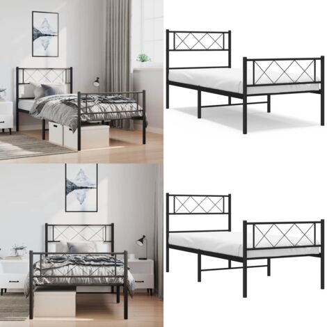 Bettgestell mit Kopf- und Fußteil Metall Schwarz 100x200 cm - Bettgestell - Metallbett - Doppelbett - Schwarzes Bett - Schlafzimmermöbel - Home & Living
