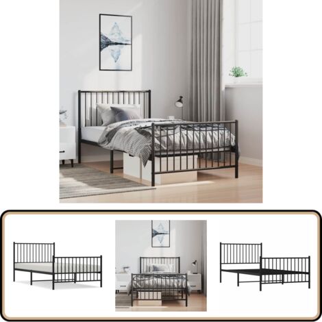 Bettgestell mit Kopf- und Fußteil Metall Schwarz 100x200 cm - Metallbett - Doppelbett - Boxspringbetten - Bettgestell Schwarz - Schlafzimmermöbel