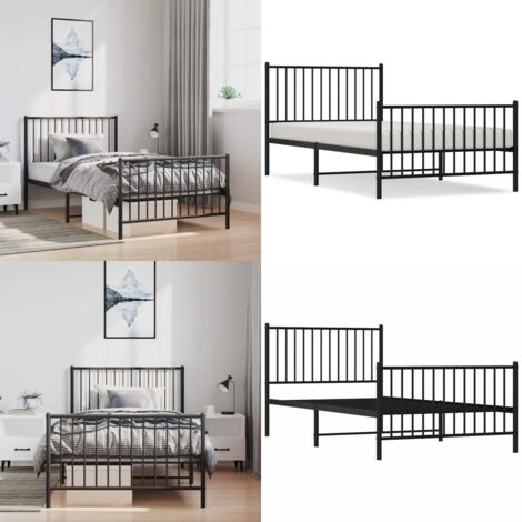 Bettgestell mit Kopf- und Fußteil Metall Schwarz 100x200 cm - Metallbett - Doppelbett - Boxspringbetten - Bettgestell Schwarz - Schlafzimmermöbel - Home & Living
