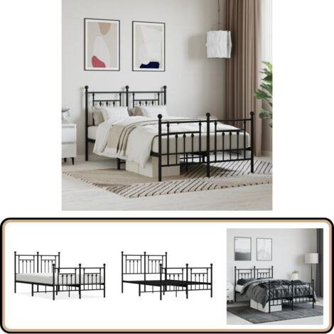 Bettgestell mit Kopf- und Fußteil Metall Schwarz 120x190 cm - Metallbettfassungen - Doppelbett Gestell - Boxspringrahmen - Schlafzimmer Möbel - Schwarzes Bettgestell
