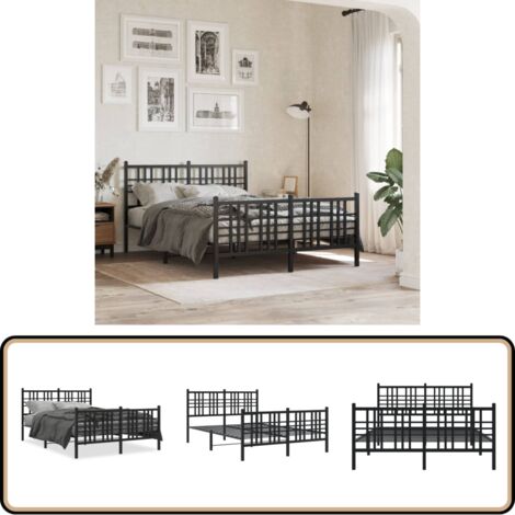 Bettgestell mit Kopf- und Fußteil Metall Schwarz 120x190 cm - Metallbettfgestell - Doppelbett - Boxspringrahmen - Schlafzimmermöbel - Schwarzes Bettgestell