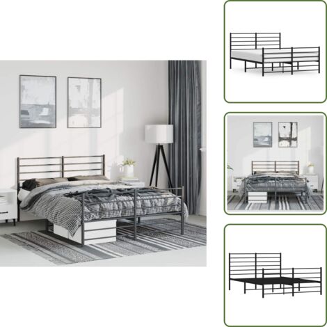 Bettgestell mit Kopf- und Fußteil Metall Schwarz 135x190 cm - Metallbettfgestell - Doppelbett - Boxspringbett - Schlafzimmermöbel - Schwarzes Bettgestell