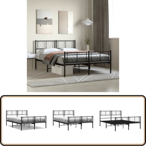 Bettgestell mit Kopf- und Fußteil Metall Schwarz 140x200 cm - Bettgestell - Metallbett - Doppelbett - Schwarzes Bett - Modernes Bett