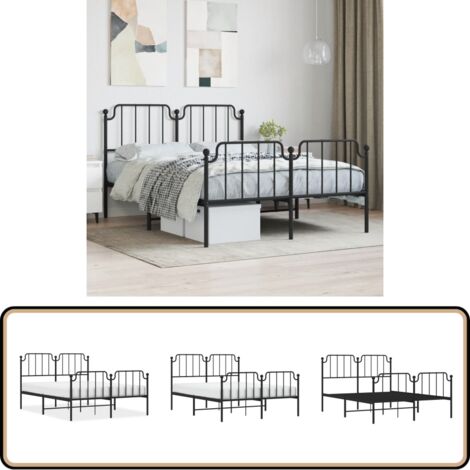 Bettgestell mit Kopf- und Fußteil Metall Schwarz 140x200 cm - Metallbett - Doppelbett - Boxspringbetten - Bettgestell - Schlafzimmereinrichtung