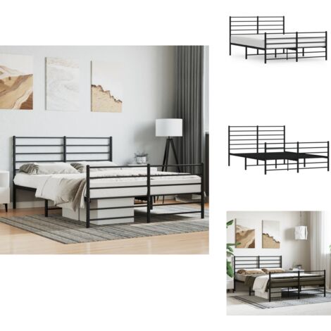 Bettgestell mit Kopf- und Fußteil Metall Schwarz 140x200 cm - Metallbettfassungen - Doppelbett - Boxspringrahmen - Schlafraumgestaltung - Schlafzimmermöbel