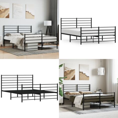 Bettgestell mit Kopf- und Fußteil Metall Schwarz 140x200 cm - Metallbettfassungen - Doppelbett - Boxspringrahmen - Schlafraumgestaltung - Schlafzimmermöbel - Home & Living