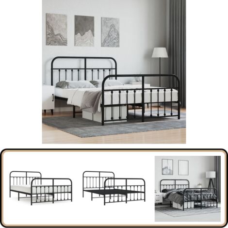 Bettgestell mit Kopf- und Fußteil Metall Schwarz 140x200 cm - Metallbettfassungen - Doppelbett Gestell - Boxspringrahmen - Schlafraum Dekoration - Schlafzimmer Möbel