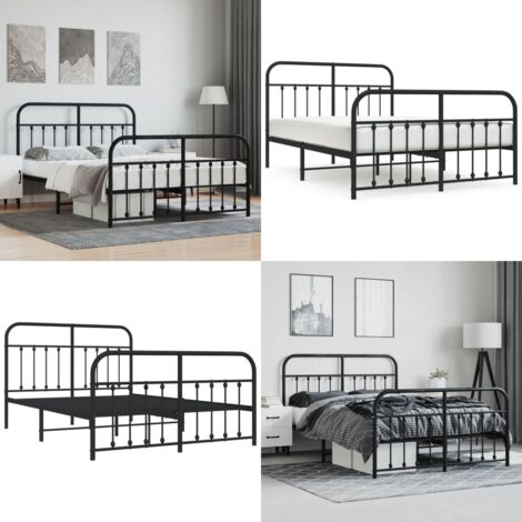 Bettgestell mit Kopf- und Fußteil Metall Schwarz 140x200 cm - Metallbettfassungen - Doppelbett Gestell - Boxspringrahmen - Schlafraum Dekoration - Schlafzimmer Möbel - Home & Living