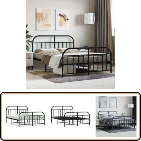 Bettgestell mit Kopf- und Fußteil Metall Schwarz 140x200 cm - Metallbettfassungen - Doppelbett Gestell - Boxspringrahmen - Schlafzimmer Möbel - Schwarzes Bettgestell