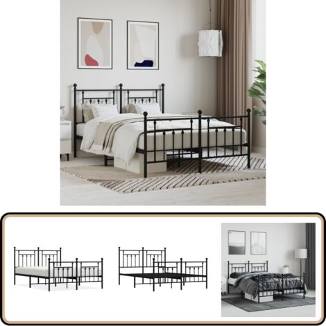 Bettgestell mit Kopf- und Fußteil Metall Schwarz 140x200 cm - Metallbettfassungen - Doppelbett Gestell - Boxspringrahmen - Schwarzes Bettgestell - Schlafzimmer Möbel