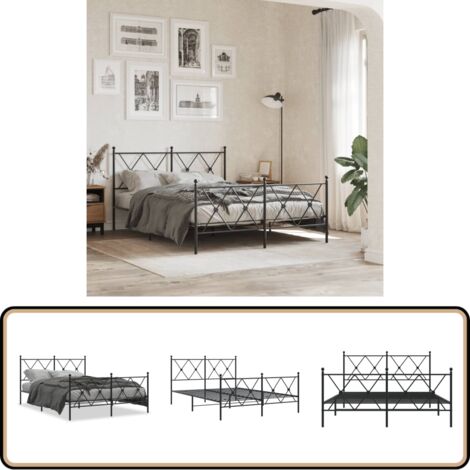 Bettgestell mit Kopf- und Fußteil Metall Schwarz 140x200 cm - Metallbettfassungen - Doppelbettgestell - Boxspringrahmen - Schlafzimmermöbel - Schwarzes Bettgestell