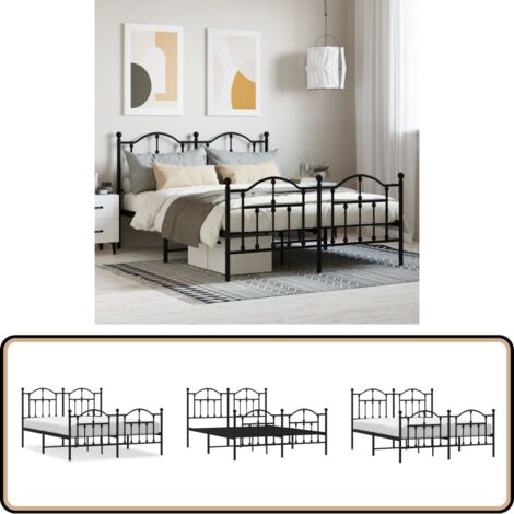 Bettgestell mit Kopf- und Fußteil Metall Schwarz 140x200 cm - Metallbettfgestell - Doppelbett - Boxspringbett - Schlafzimmermöbel - Schwarzes Bettgestell
