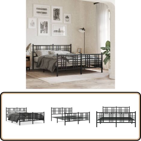Bettgestell mit Kopf- und Fußteil Metall Schwarz 150x200 cm - Metallbettfgestell - Doppelbett - Boxspringrahmen - Schlafzimmermöbel - Schwarzes Bettgestell
