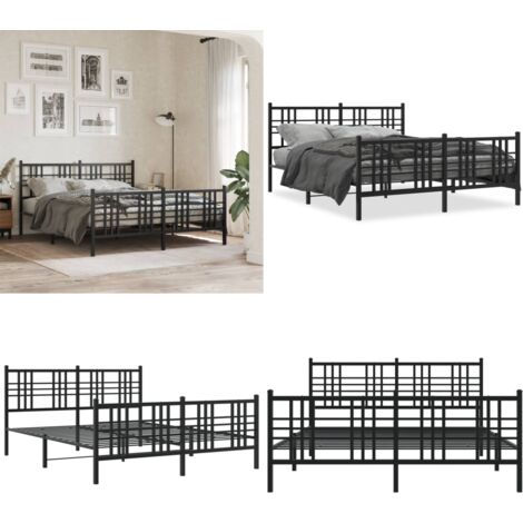 Bettgestell mit Kopf- und Fußteil Metall Schwarz 150x200 cm - Metallbettfgestell - Doppelbett - Boxspringrahmen - Schlafzimmermöbel - Schwarzes Bettgestell - Home & Living