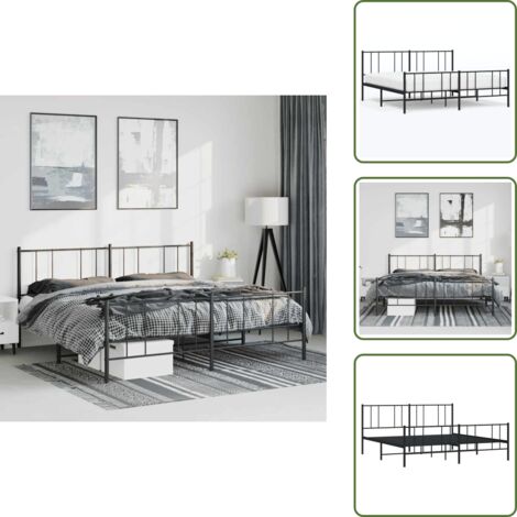 Bettgestell mit Kopf- und Fußteil Metall Schwarz 183x213 cm - Metallbett - Doppelbett - Boxspringbetten - Bettgestell Schwarz - Schlafzimmermöbel