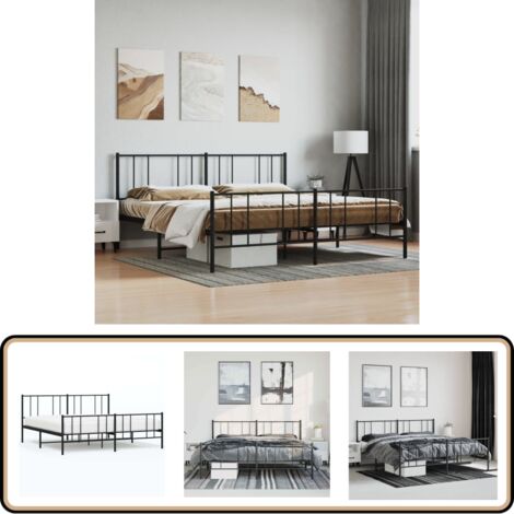 Bettgestell mit Kopf- und Fußteil Metall Schwarz 183x213 cm - Metallbett - Doppelbett - Boxspringbetten - Bettgestell Schwarz - Schlafzimmermöbel