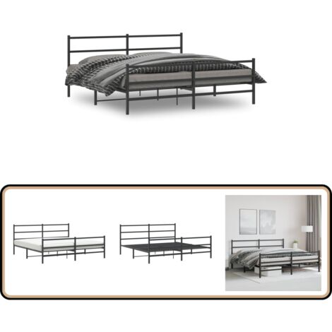 Bettgestell mit Kopf- und Fußteil Metall Schwarz 193x203 cm - Metallbettfassungen - Doppelbettgestell - Boxspringrahmen - Schlafzimmermöbel - Schwarzes Bettgestell