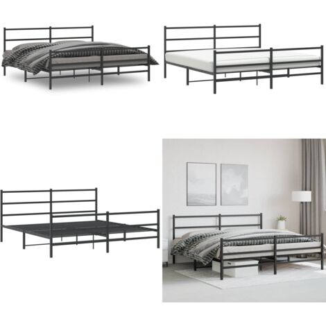 Bettgestell mit Kopf- und Fußteil Metall Schwarz 193x203 cm - Metallbettfassungen - Doppelbettgestell - Boxspringrahmen - Schlafzimmermöbel - Schwarzes Bettgestell - Home & Living