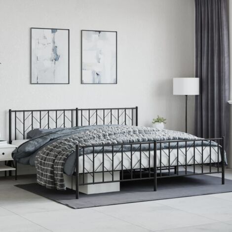 Bettgestell mit Kopf- und Fußteil Metall Schwarz 200x200 cm vidaXL