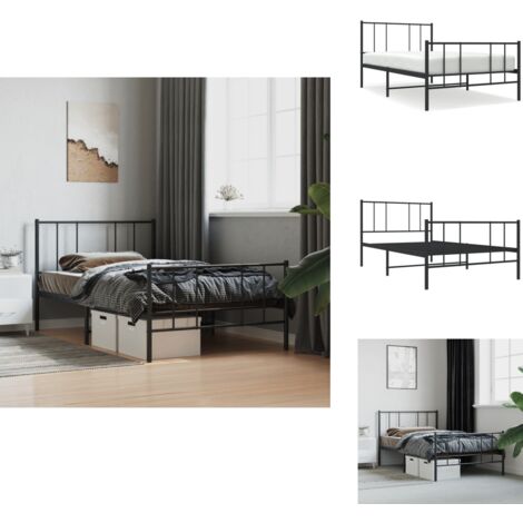 Bettgestell mit Kopf- und Fußteil Metall Schwarz 75x190 cm - Metallbettfassungen - Doppelbett Gestell - Boxspringrahmen - Schlafzimmer Möbel - Schwarzes Bettgestell