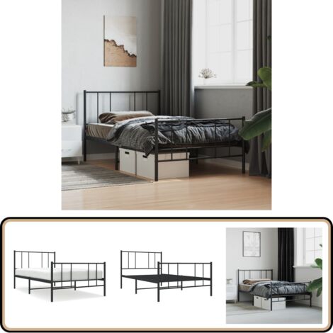 Bettgestell mit Kopf- und Fußteil Metall Schwarz 75x190 cm - Metallbettfassungen - Doppelbett Gestell - Boxspringrahmen - Schlafzimmer Möbel - Schwarzes Bettgestell