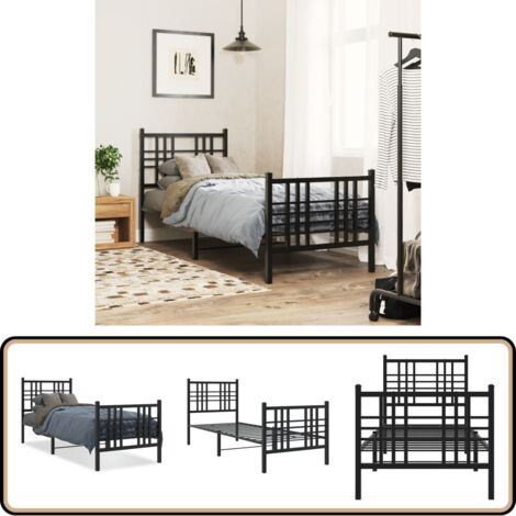 Bettgestell mit Kopf- und Fußteil Metall Schwarz 75x190 cm - Metallbettfassungen - Doppelbett Gestell - Schlafzimmer Möbel - Boxspring Rahmen - Bettgestell Schwarz