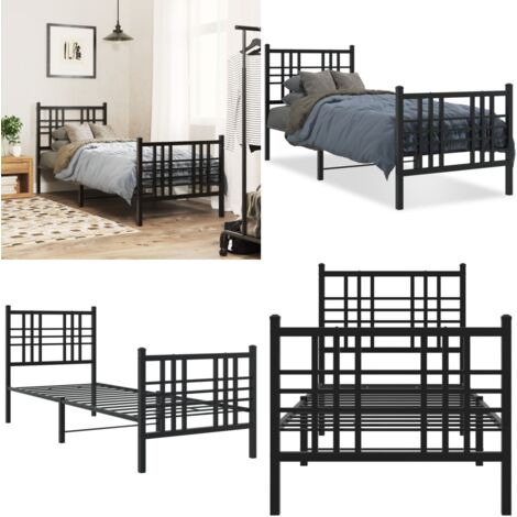 Bettgestell mit Kopf- und Fußteil Metall Schwarz 75x190 cm - Metallbettfassungen - Doppelbett Gestell - Schlafzimmer Möbel - Boxspring Rahmen - Bettgestell Schwarz - Home & Living