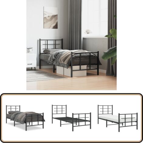 Bettgestell mit Kopf- und Fußteil Metall Schwarz 75x190 cm - Metallbettfassungen - Doppelbett Gestell - Schlafzimmer Möbel - Schwarzes Bettgestell - Boxspring Rahmen