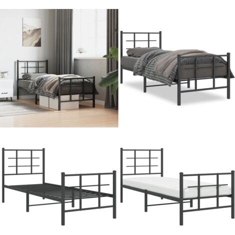 Bettgestell mit Kopf- und Fußteil Metall Schwarz 75x190 cm - Metallbettfassungen - Doppelbett Gestell - Schlafzimmer Möbel - Schwarzes Bettgestell - Boxspring Rahmen - Home & Living