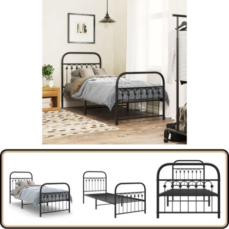 Bettgestell mit Kopf- und Fußteil Metall Schwarz 75x190 cm - Metallbettfassungen - Doppelbettgestell - Boxspringrahmen - Schlafzimmermöbel - Schwarzes Bettgestell