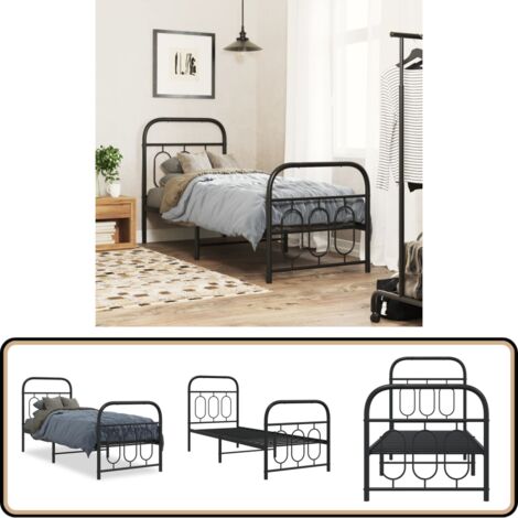 Bettgestell mit Kopf- und Fußteil Metall Schwarz 75x190 cm - Metallbettfgestell - Doppelbett - Boxspringbett - Schlafzimmermöbel - Schwarzes Bettgestell
