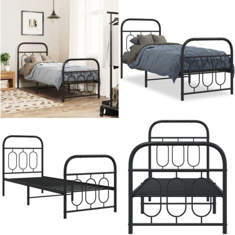 Bettgestell mit Kopf- und Fußteil Metall Schwarz 75x190 cm - Metallbettfgestell - Doppelbett - Boxspringbett - Schlafzimmermöbel - Schwarzes Bettgestell - Home & Living