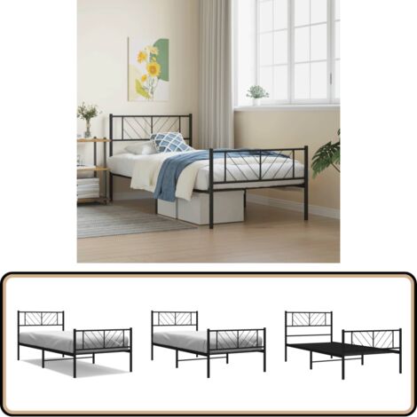 Bettgestell mit Kopf- und Fußteil Metall Schwarz 90x200 cm - Bettgestell - Metallbett - Doppelbett - Boxspringbetten - Schlafraum